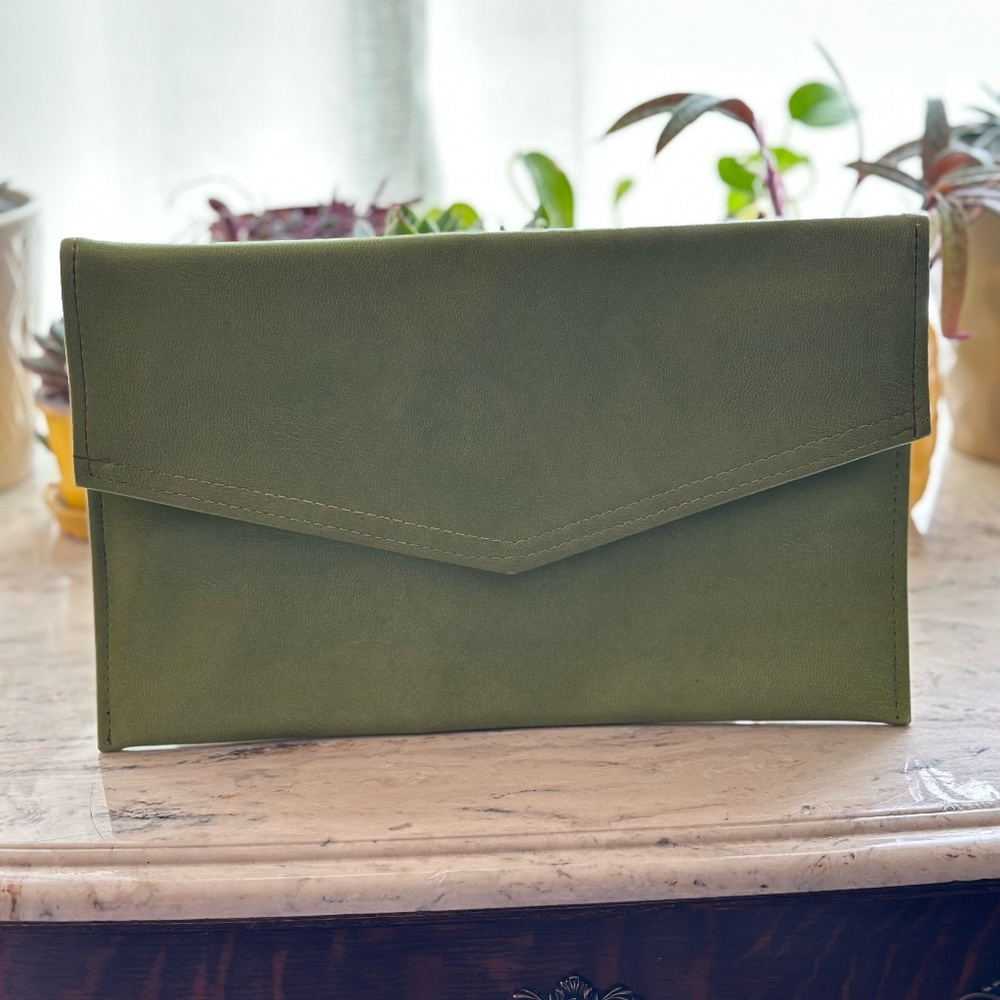 Lime Green Faux Leather Medium Clutch